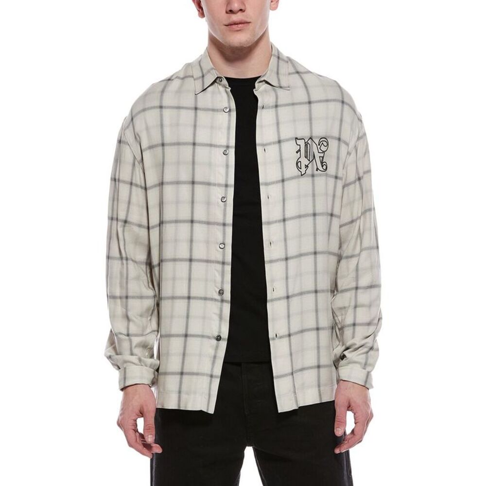 Palm Angels Mens  Button Shirt, Tan